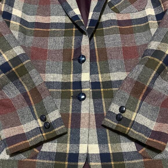 VTG Sagamore Way 70s Womens Wool Blend Blazer Jacket 13/14 Tartan Plaid Check - Picture 4 of 8
